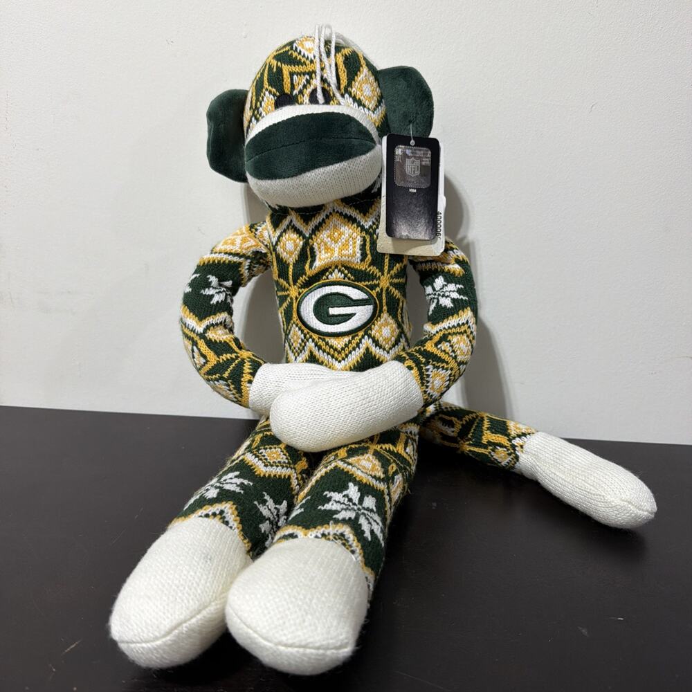 Green‎ Bay Packers Ugly Sweater Sock Monkey w/ Hook & Loop Hands